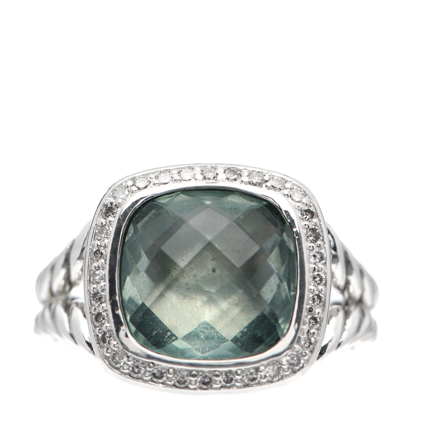 Sterling Silver Diamond Prasiolite 11mm Albion Ring 57 8
