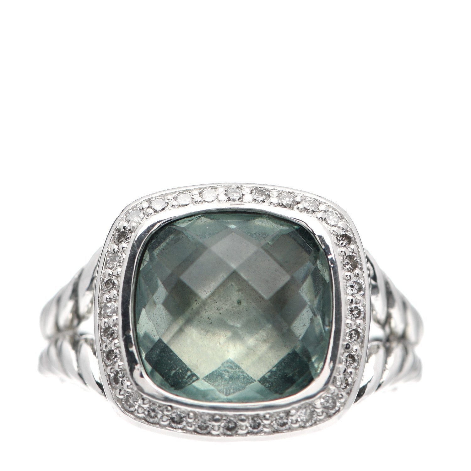 David Yurman Sterling Silver Diamond Prasiolite 11mm Albion Ring 57 8 1 of 5