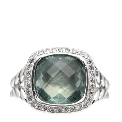 David Yurman Sterling Silver Diamond Prasiolite 11mm Albion Ring 57 8 1 of 5