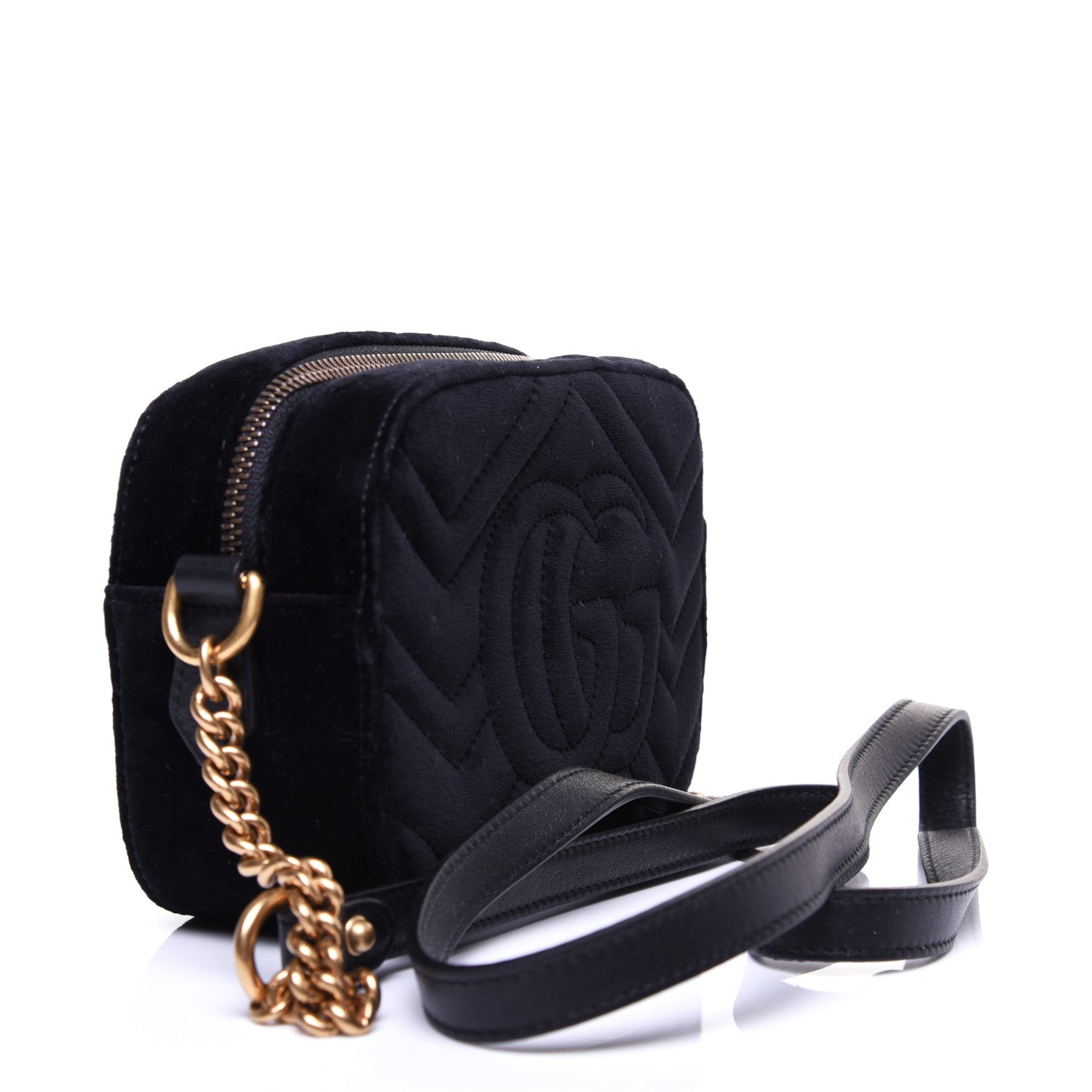 Gucci Velvet Matelasse Marquise Crystals Mini GG Marmont Chain Shoulder Bag Black 3 of 10