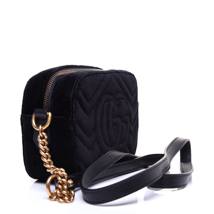 Gucci Velvet Matelasse Marquise Crystals Mini GG Marmont Chain Shoulder Bag Black 3 of 10