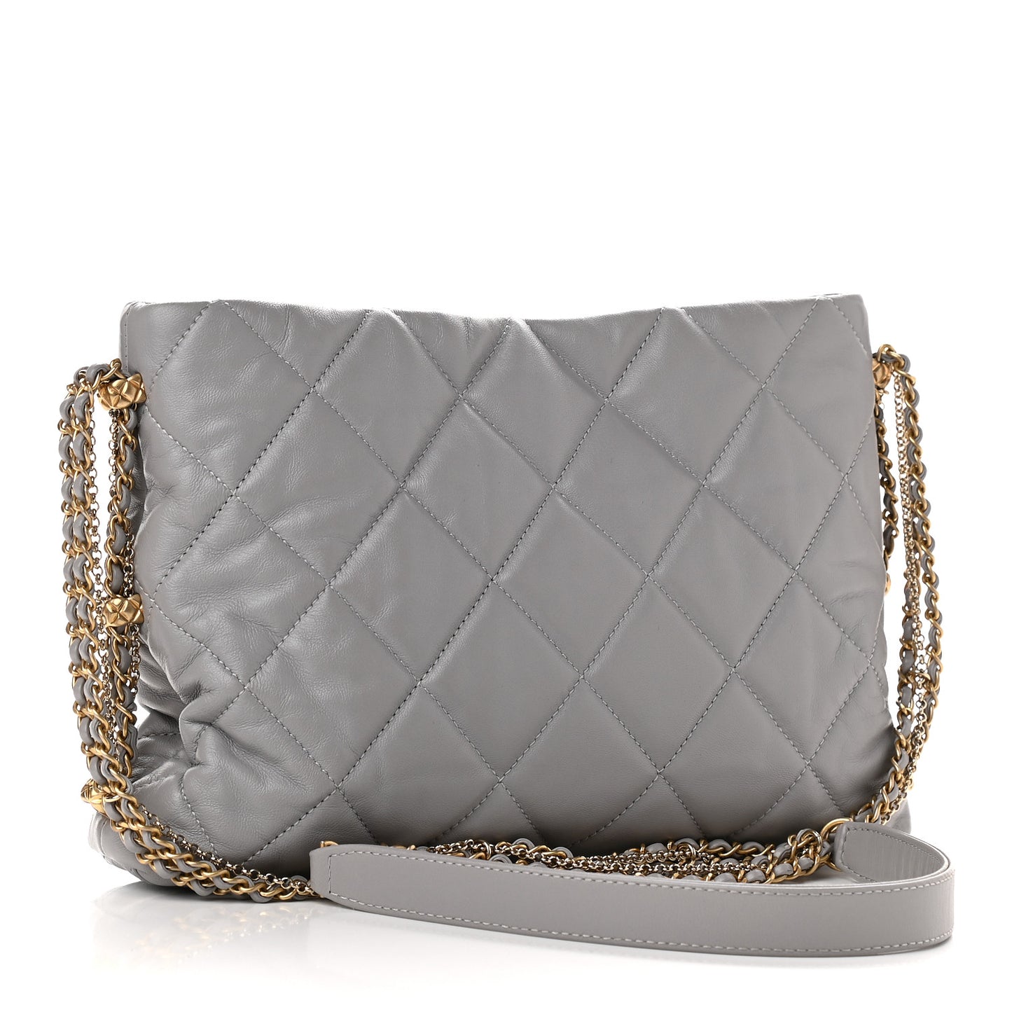 Lambskin Quilted Crush on Chains Hobo Grey