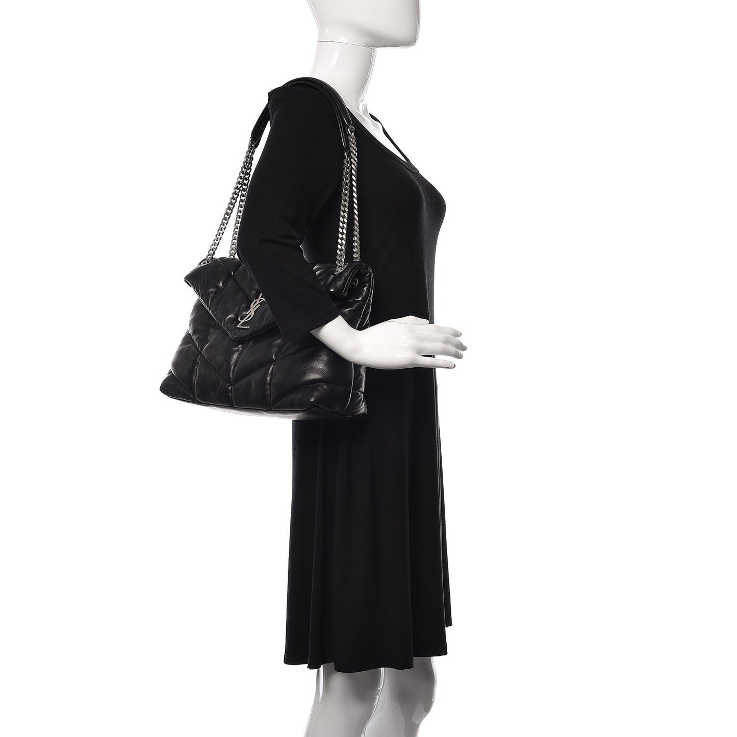 Lambskin Quilted Medium Loulou Puffer Monogram Chain Satchel Black