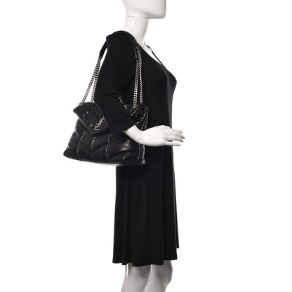 Saint Laurent Lambskin Quilted Medium Loulou Puffer Monogram Chain Satchel Black 2 of 10