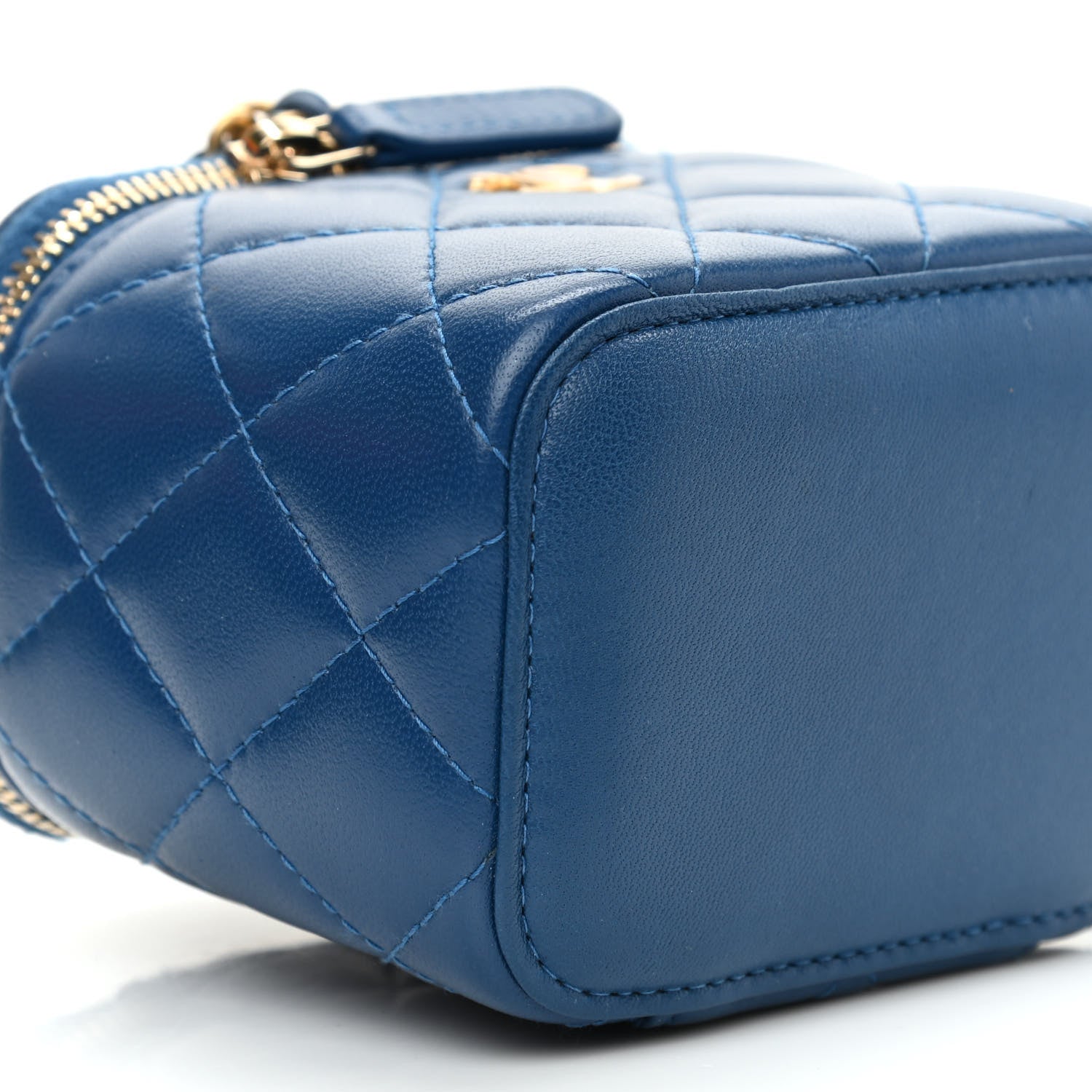 Chanel Lambskin Quilted Pearl Crush Mini Vanity Case With Chain Navy Blue 8 of 9
