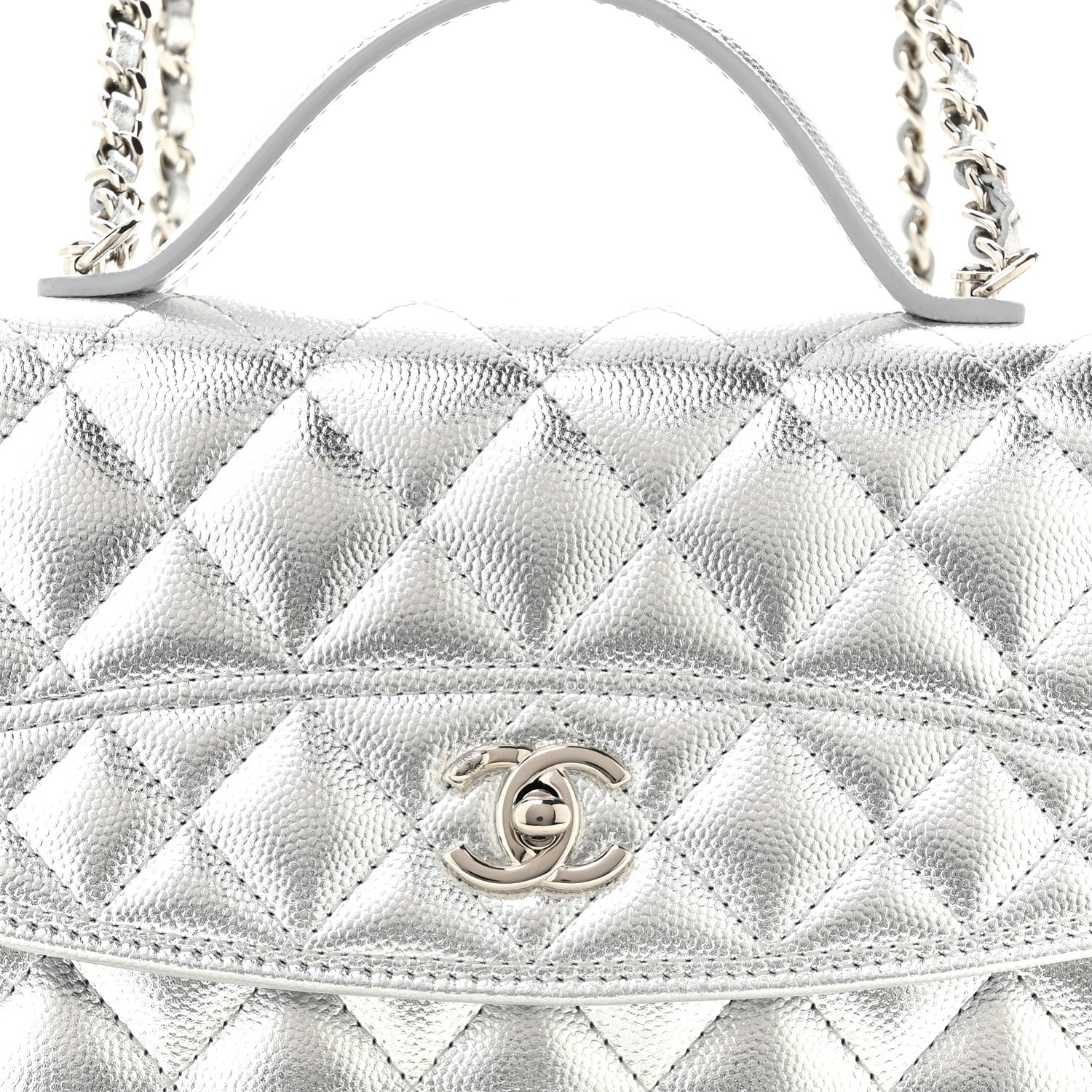 Chanel Metallic Caviar Quilted Top Handle Wallet on Chain WOC Silver 9 of 12
