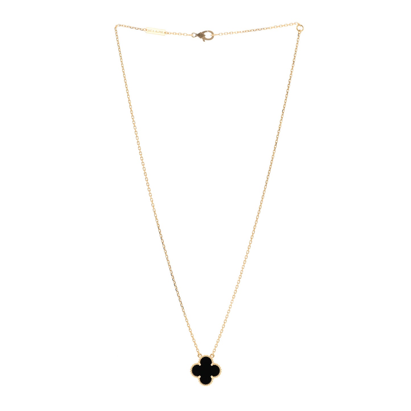18K Yellow Gold Black Onyx Vintage Alhambra Pendant Necklace