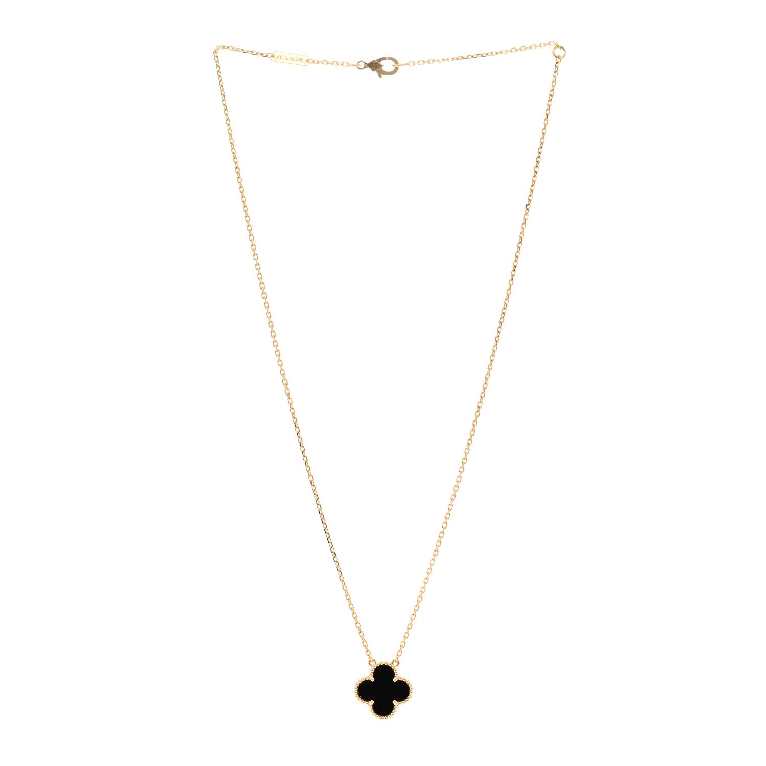 Van Cleef & Arpels 18K Yellow Gold Black Onyx Vintage Alhambra Pendant Necklace 3 of 5