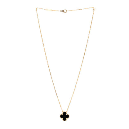 Van Cleef & Arpels 18K Yellow Gold Black Onyx Vintage Alhambra Pendant Necklace 3 of 5