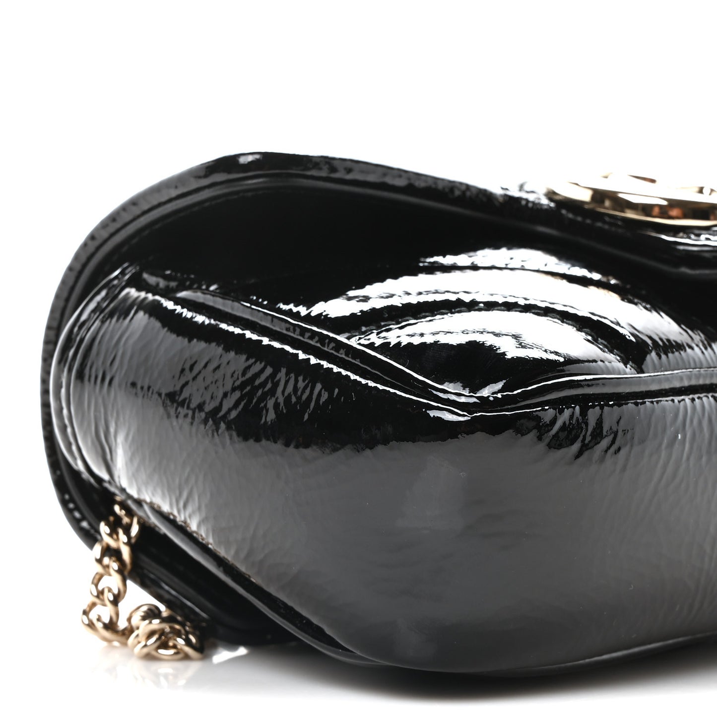 Patent Lambskin Matelasse Super Mini GG Marmont Shoulder Bag Black