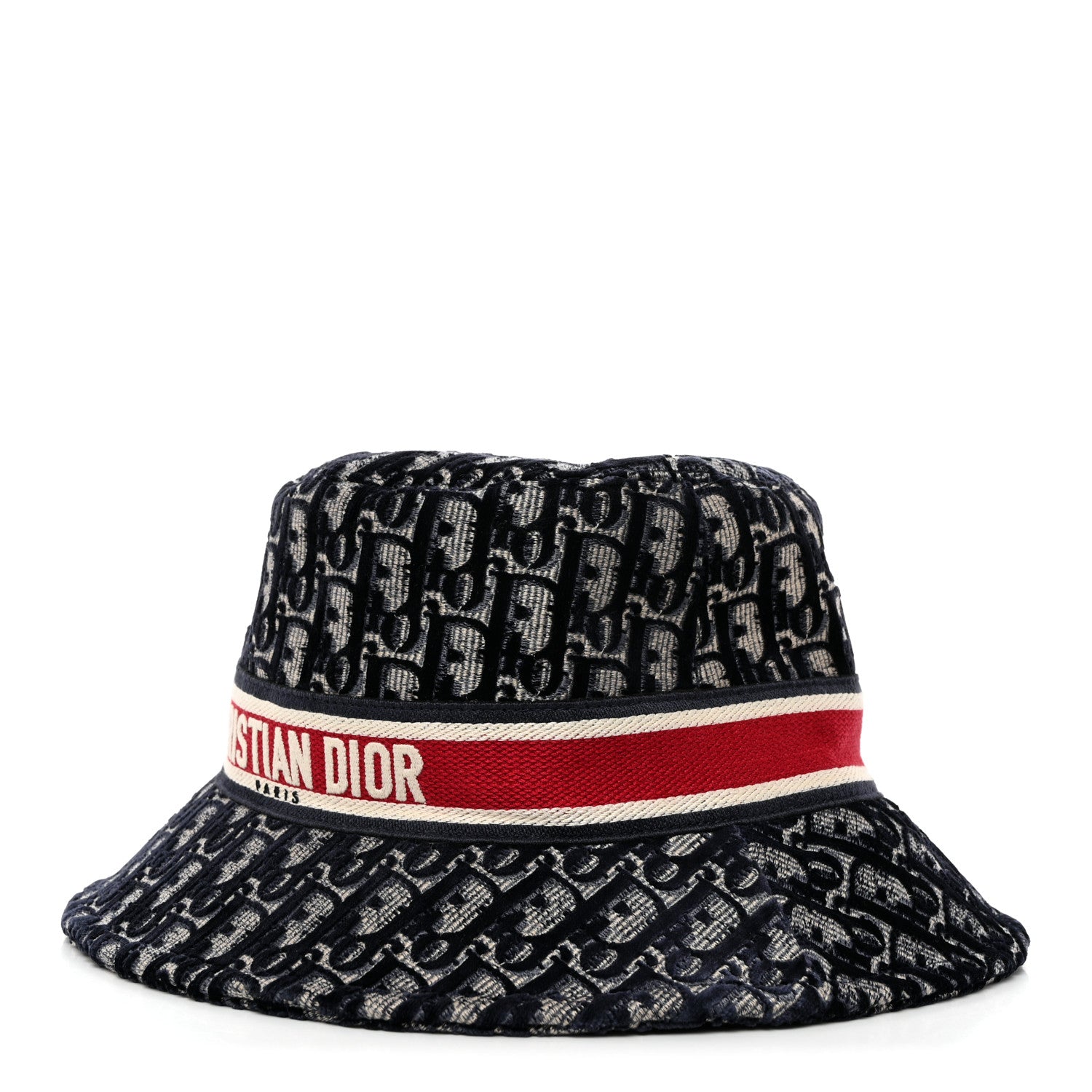 Christian Dior Velvet Oblique Large Brim Bucket Hat 56 Bleu Red 1 of 8