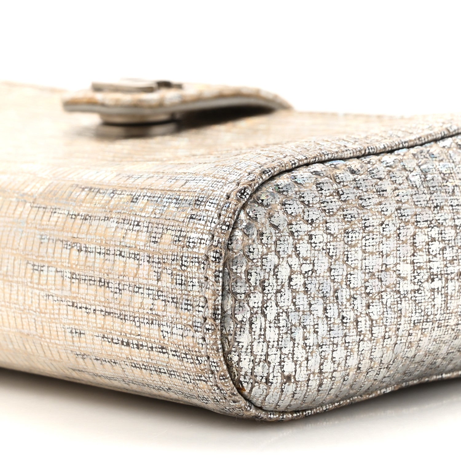 Chanel Iridescent Lizard Phone Holder Crossbody Silver 1724242