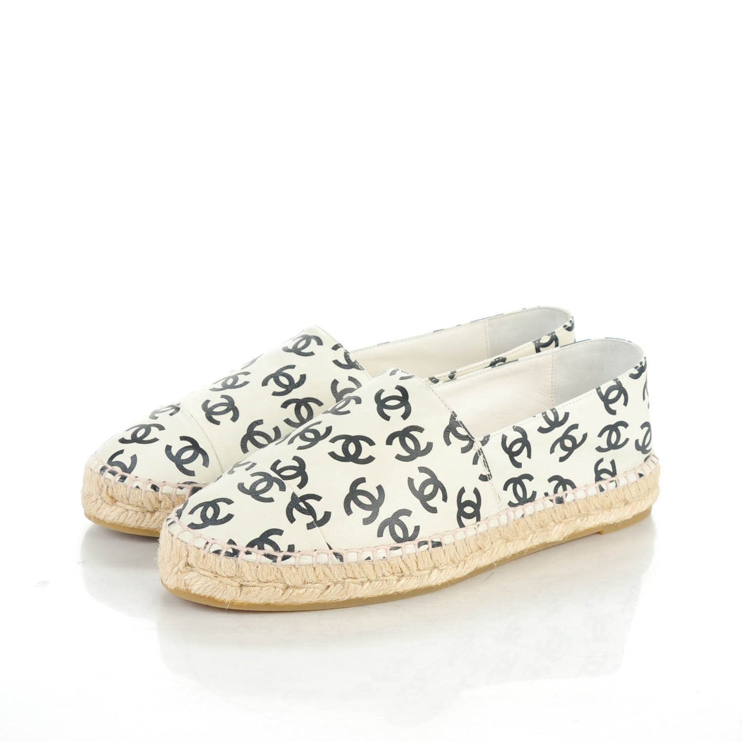 Lambskin Printed CC Espadrilles 39 White Black