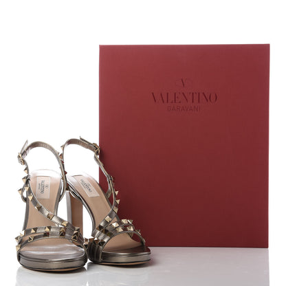 Valentino Garavani Metallic Nappa Rockstud Slingback High Heel Sandals 38 Sasso 10 of 10