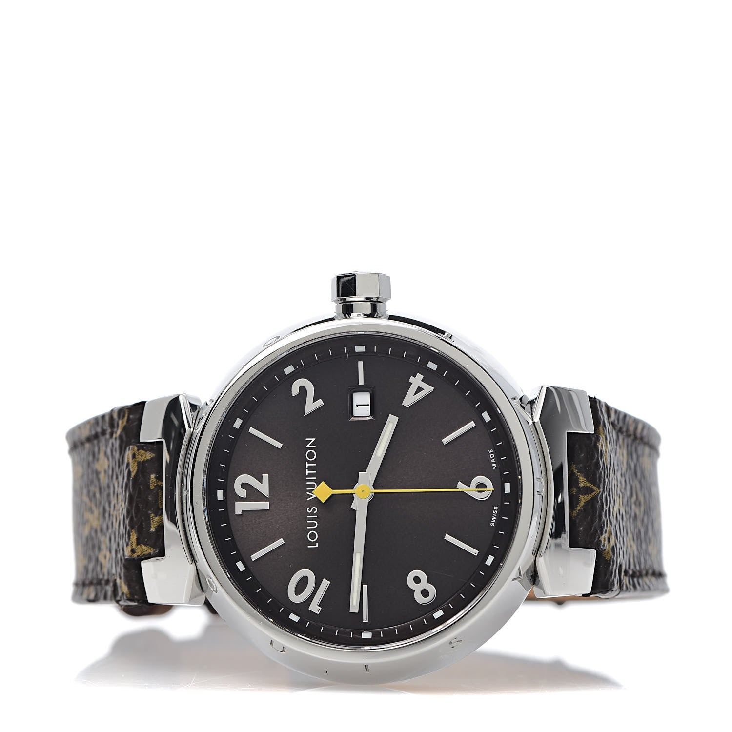 Louis Vuitton Stainless Steel Monogram 39mm Tambour Quartz Watch Brown 3 of 8