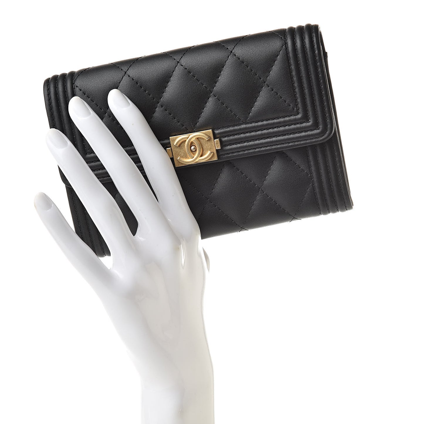Lambskin Quilted Medium Boy Flap Wallet Black