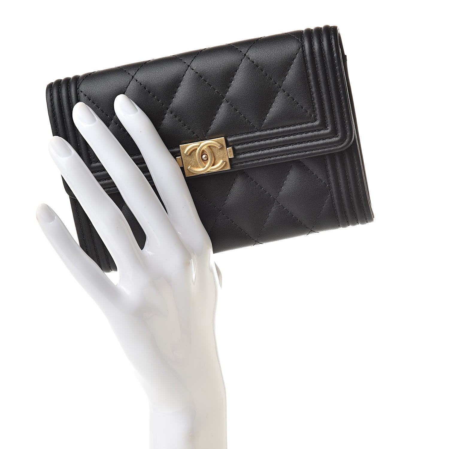 Chanel Lambskin Quilted Medium Boy Flap Wallet Black 2 of 9