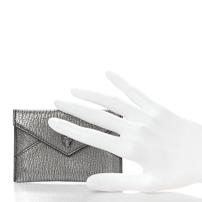 Alexander McQueen Metallic Calfskin Skull Envelope Card Holder Black Pearl 2 of 9