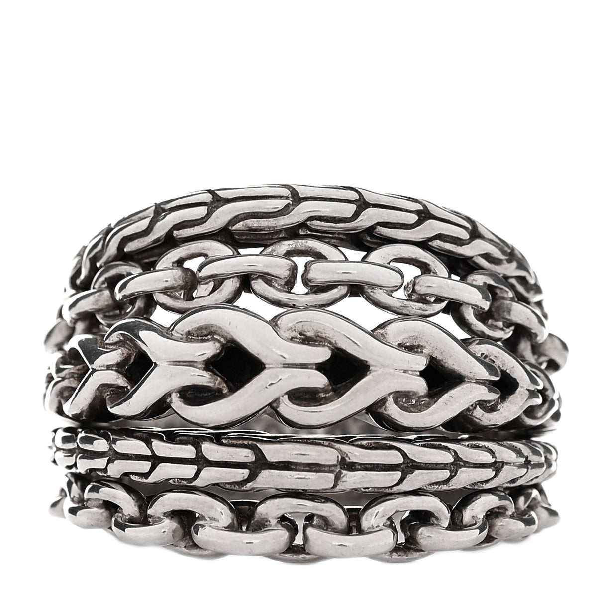 John Hardy Sterling Silver Chain Link Five Band Ring 60 9.25 1 of 4