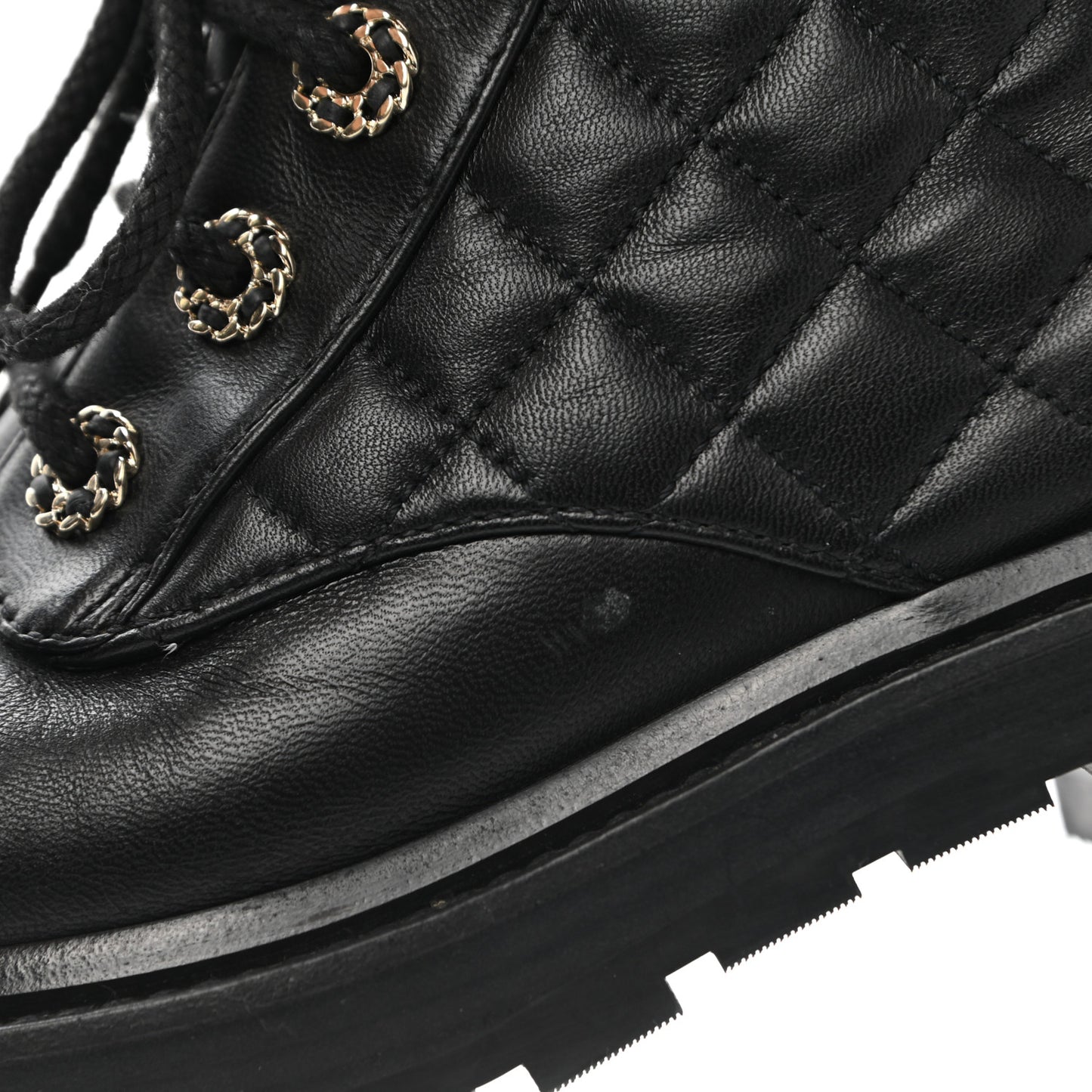 Lambskin Calfskin Quilted Lace Up Combat Boots 38.5 Black