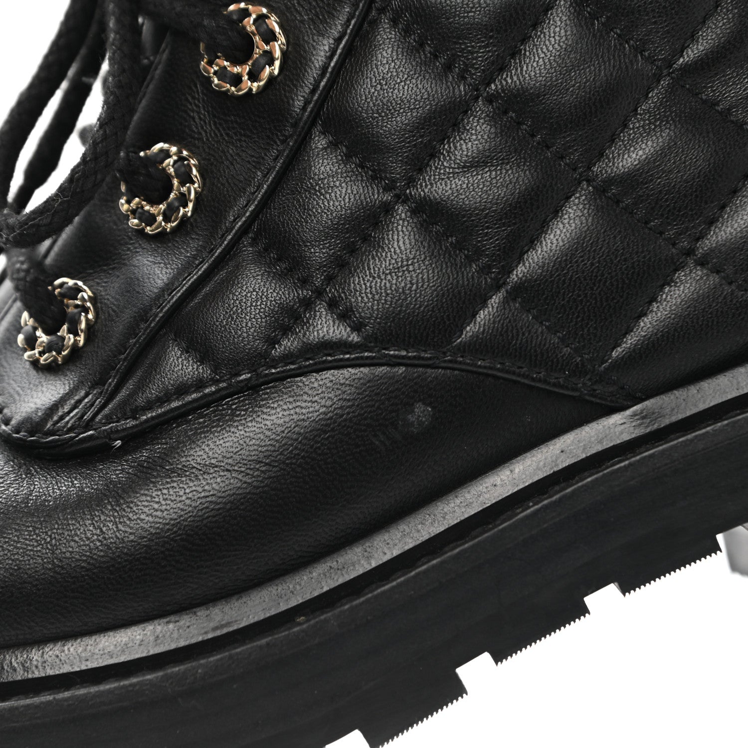 Chanel Lambskin Calfskin Quilted Lace Up Combat Boots 38.5 Black 10 of 10