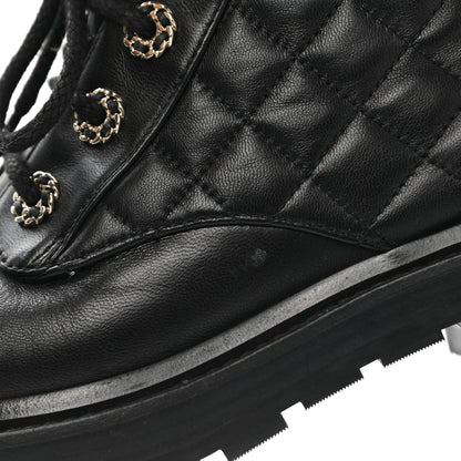Chanel Lambskin Calfskin Quilted Lace Up Combat Boots 38.5 Black 10 of 10