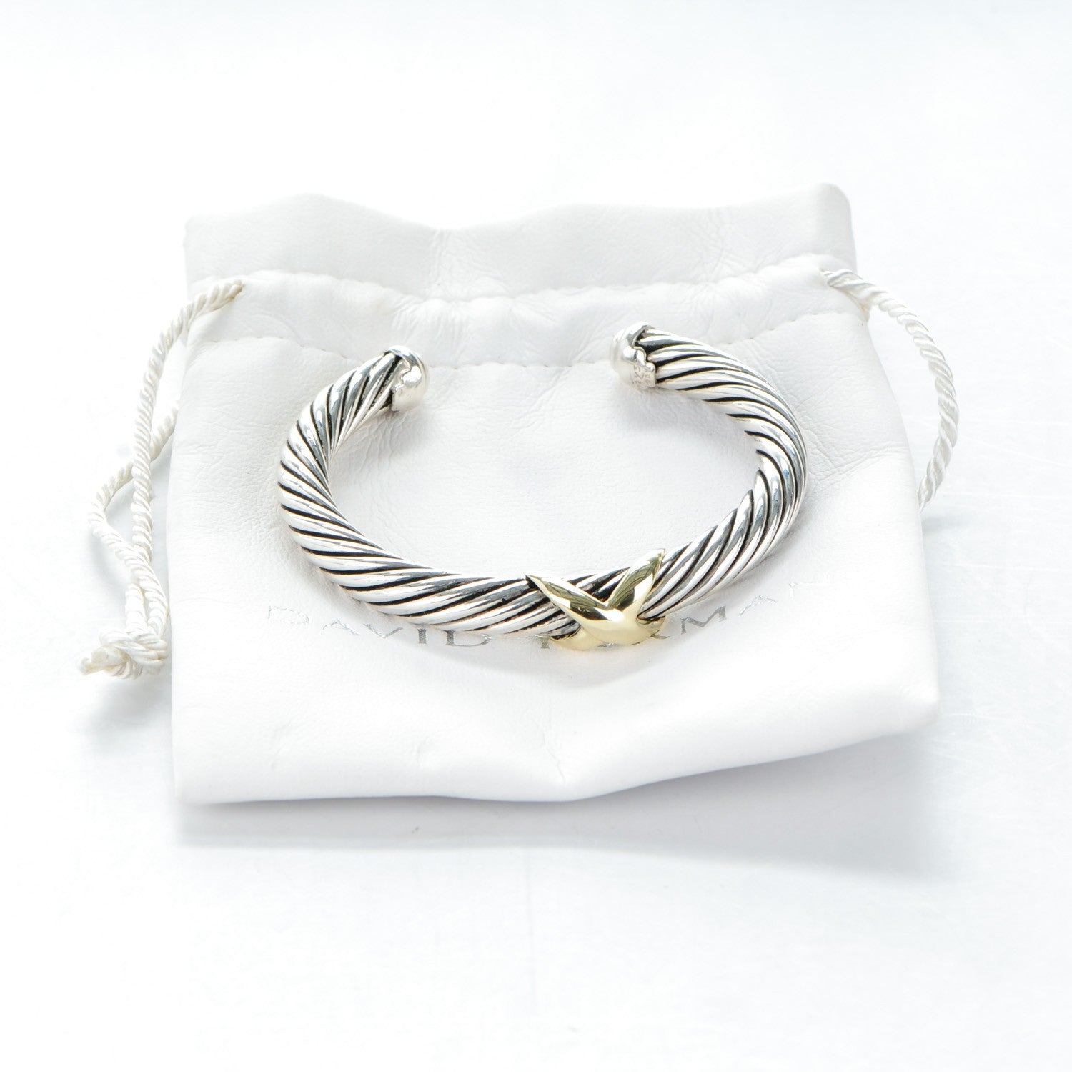 David Yurman Sterling Silver 14K Yellow Gold 5mm X Station Cable Bracelet 6 of 6