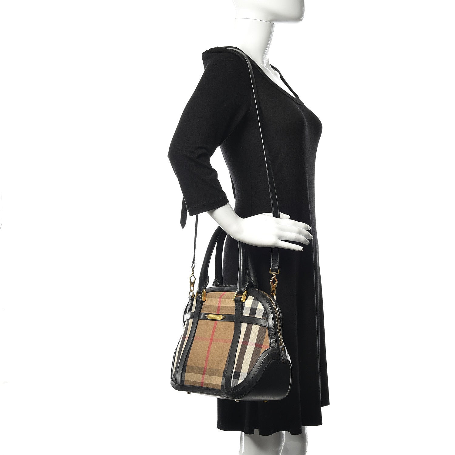 Burberry Bridle Calfskin House Check Small Orchard Bowling Bag Black 2 of 20