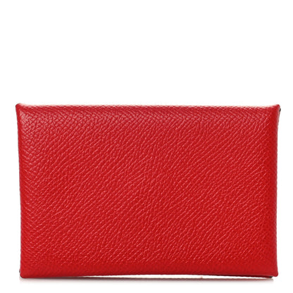 Hermes Epsom Calvi Card Case Rouge Casaque 1 of 8