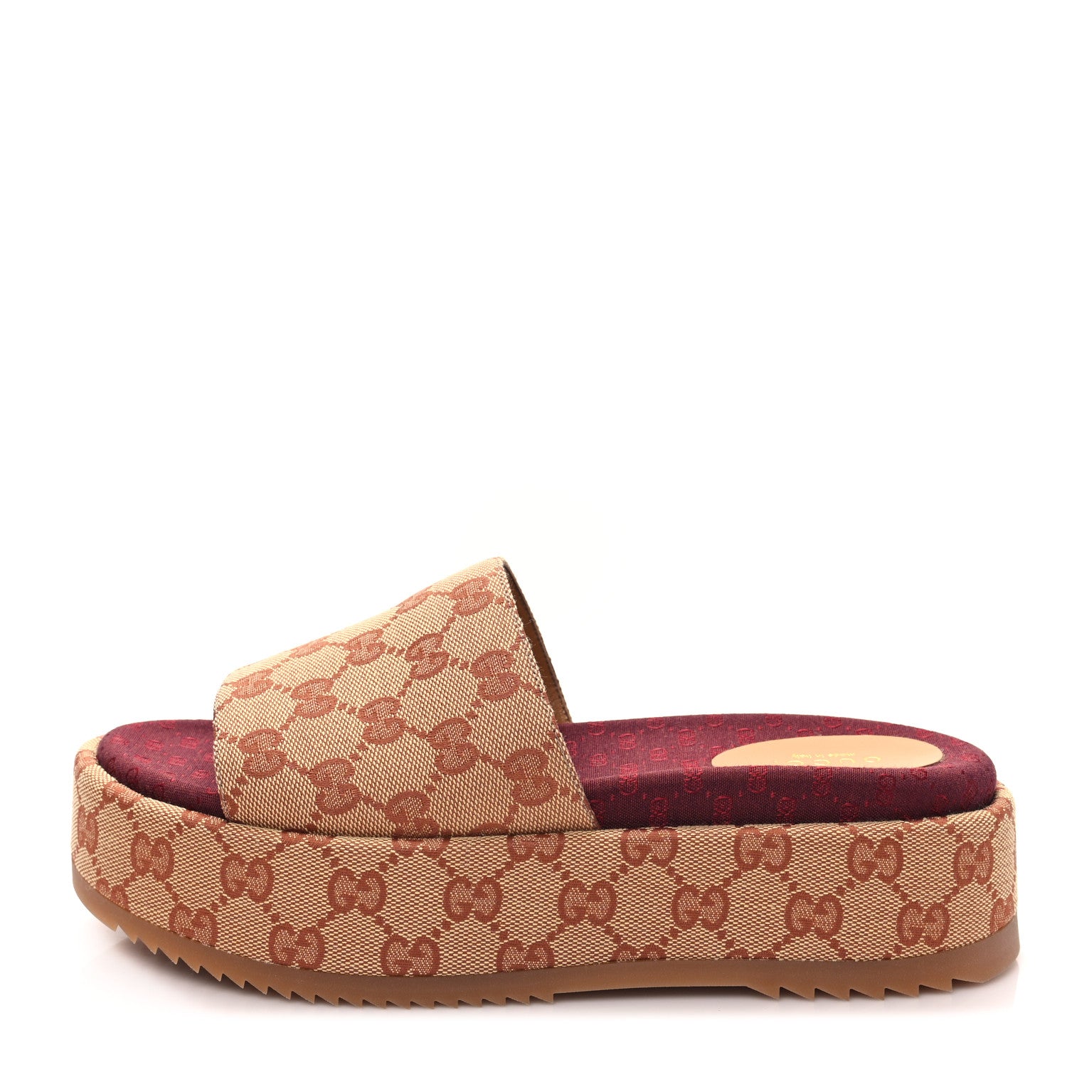 Gucci Canvas GG Monogram Angelina Platform Slide Sandals 38 Beige Ruggine 1 of 9
