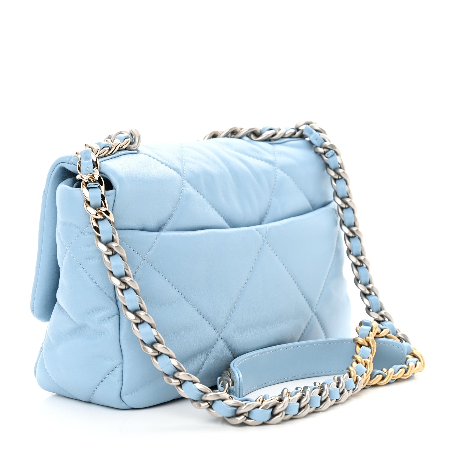 Chanel Shiny Lambskin Quilted Medium Chanel 19 Flap Light Blue 3 of 11