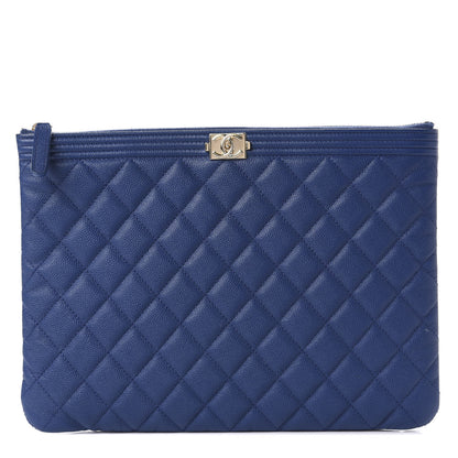 Chanel Caviar Quilted Medium Boy Cosmetic Case Blue 1 of 9