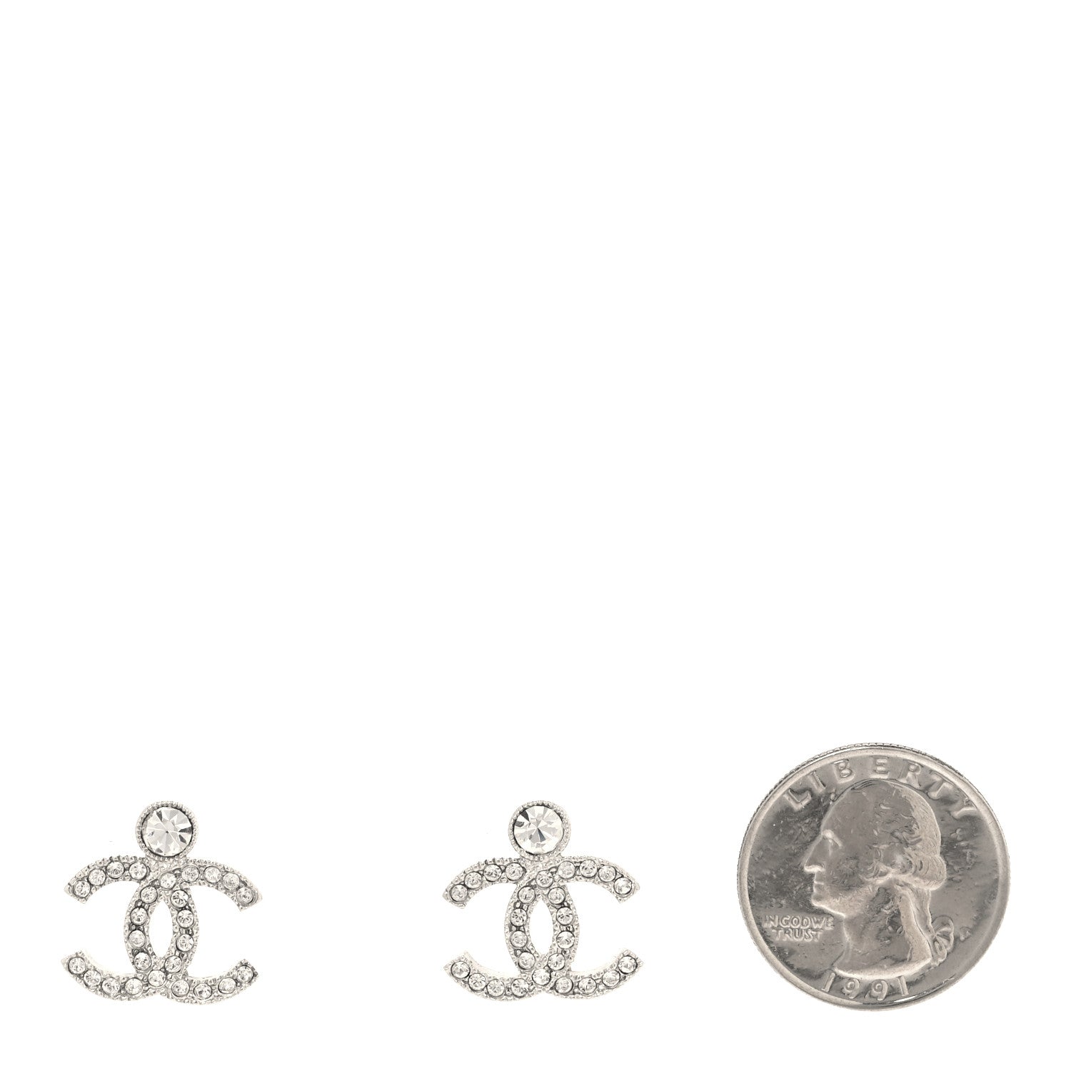 Chanel Crystal CC Drop Earrings Silver 2 of 5