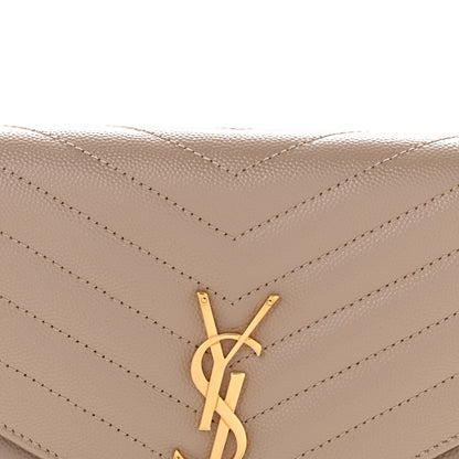 Saint Laurent Grain De Poudre Matelasse Chevron Monogram Envelope Clutch Dark Beige 8 of 12