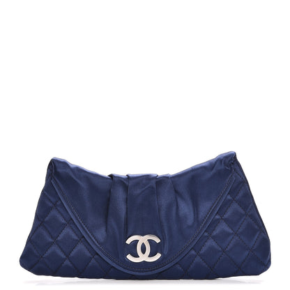 Chanel Satin Quilted Half Moon Clutch Blue 1 of 7