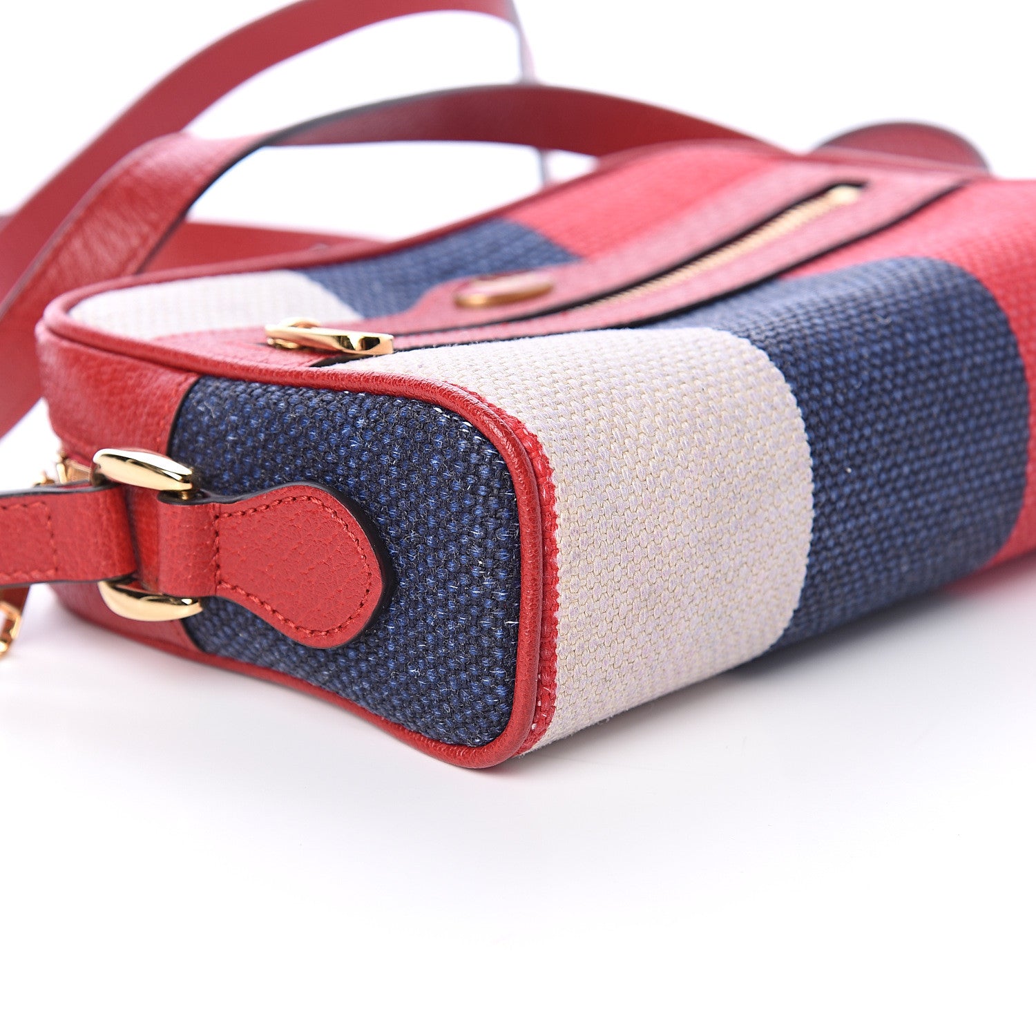 Gucci Canvas Sylvie Stripe Mini Ophidia Camera Bag Mystic White Hibiscus Red Maritime 6 of 7