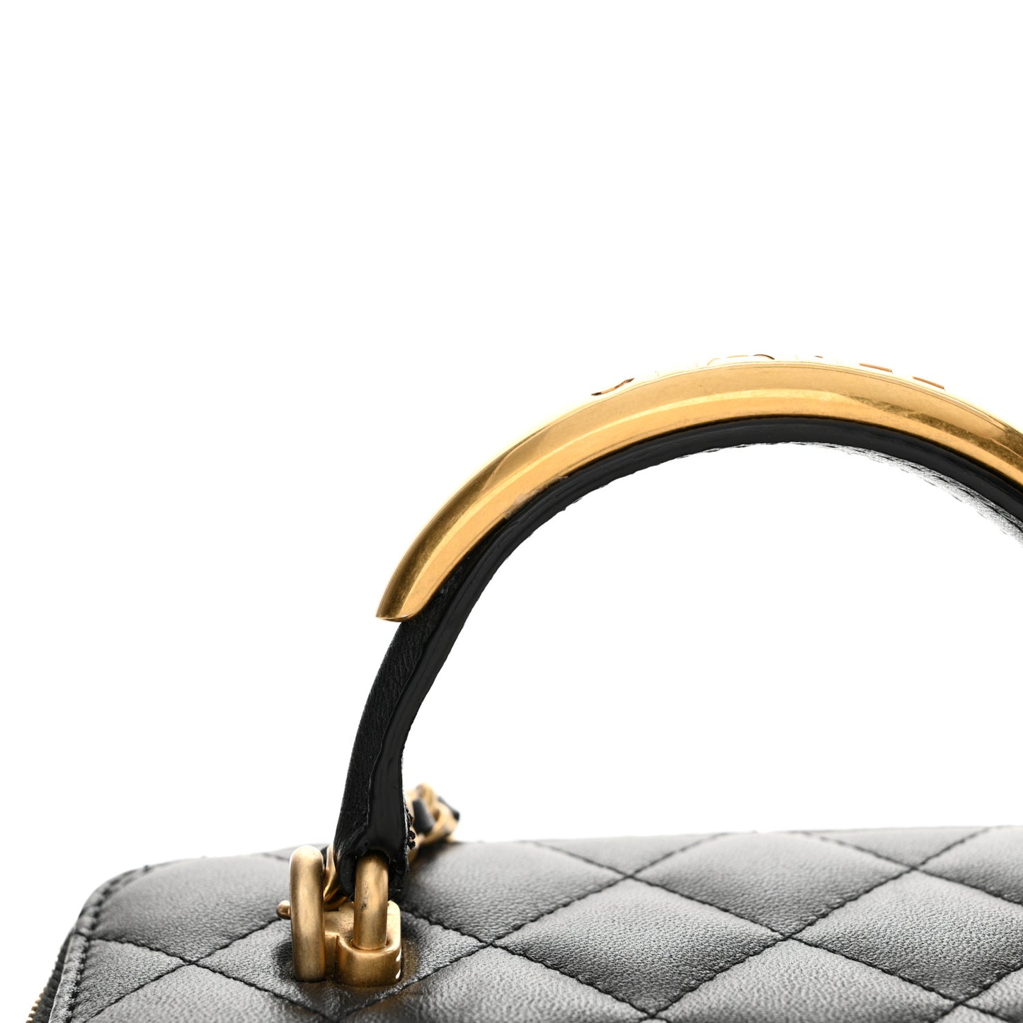 Lambskin Quilted Metal Small Top Handle Vanity Case With Chain Black