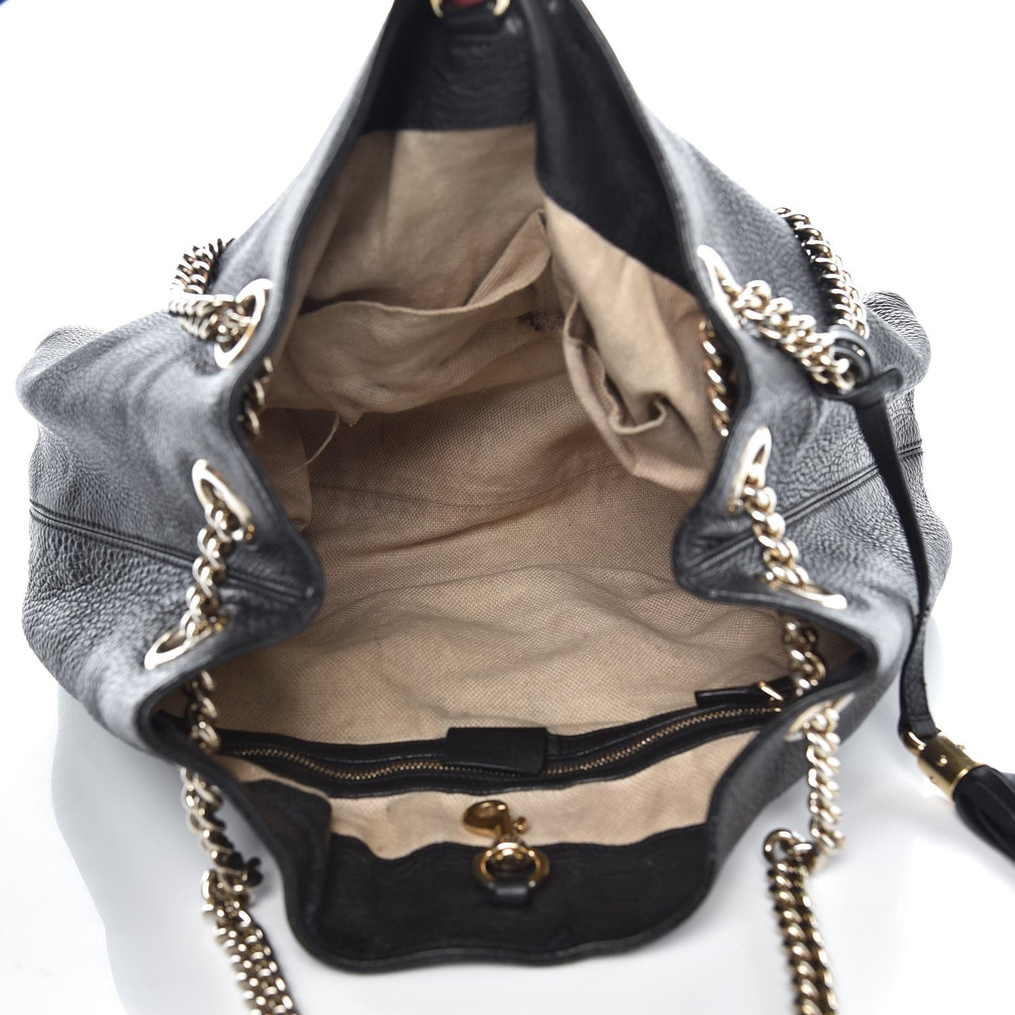 Pebbled Calfskin Medium Soho Chain Shoulder Bag Black