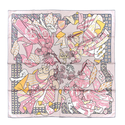 Hermes Silk Carre Duels Oniriques Scarf 90 Rose Pale Gris Jaune 1 of 6