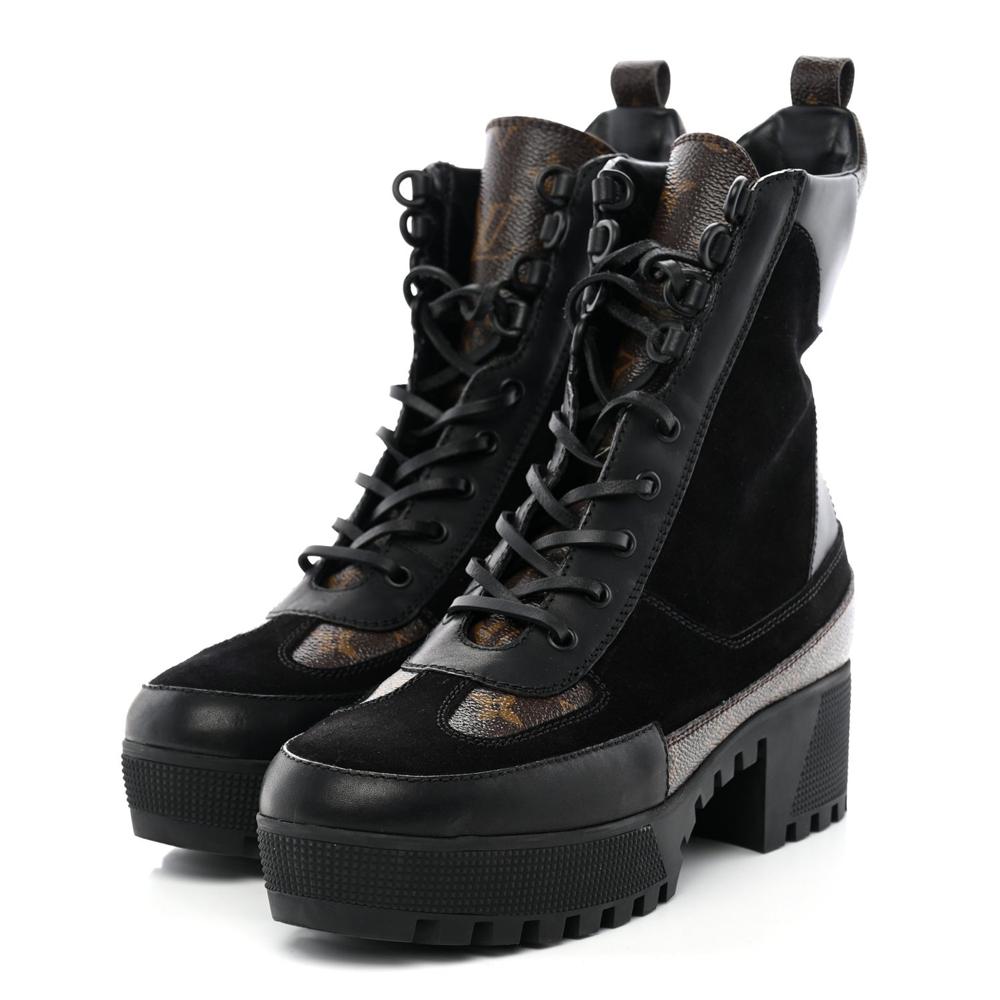 Suede Calfskin Monogram Laureate Platform Desert Boots 41 Black