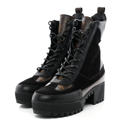 Louis Vuitton Suede Calfskin Monogram Laureate Platform Desert Boots 41 Black 3 of 10