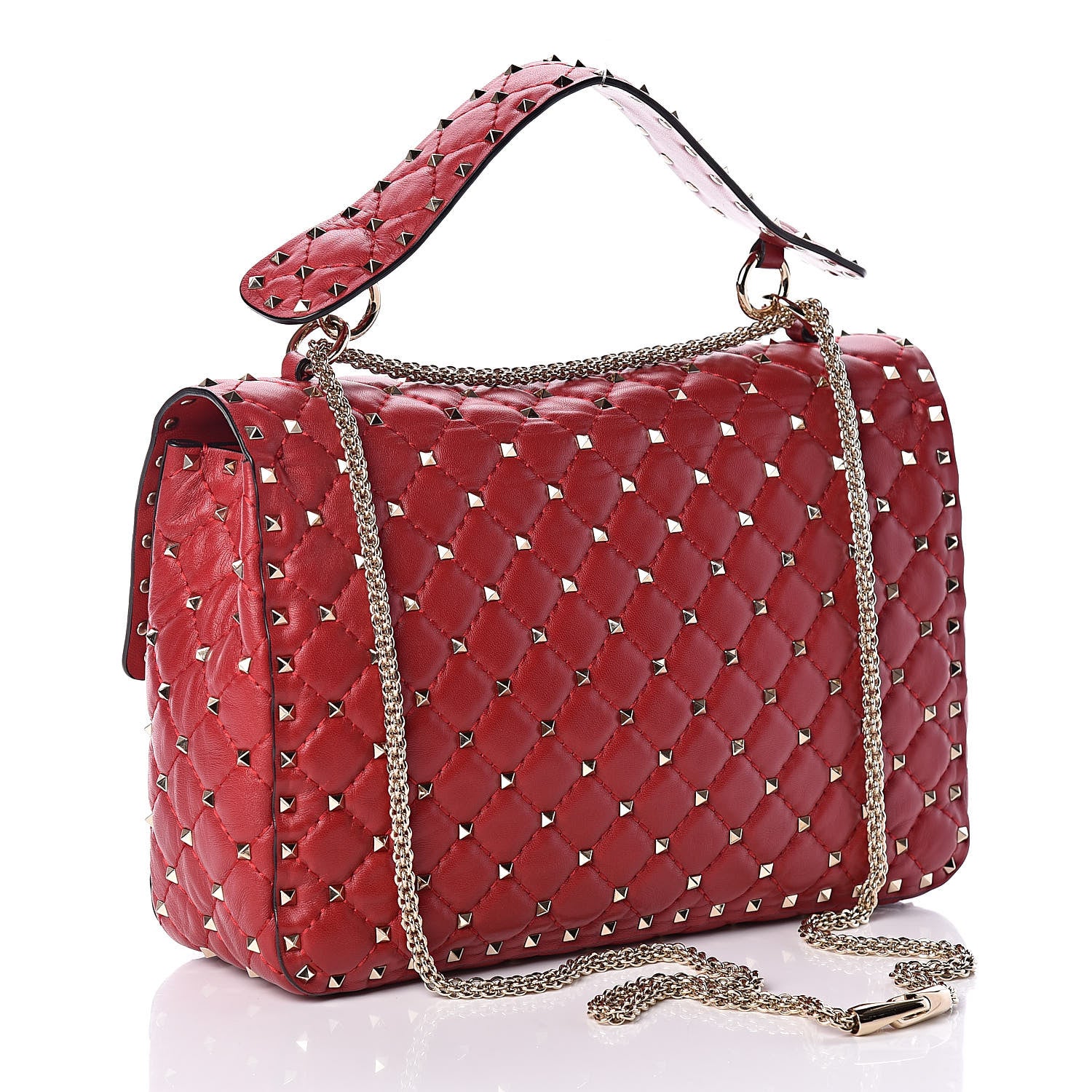 Valentino Garavani Lambskin Large Rockstud Spike Shoulder Bag Red 3 of 11