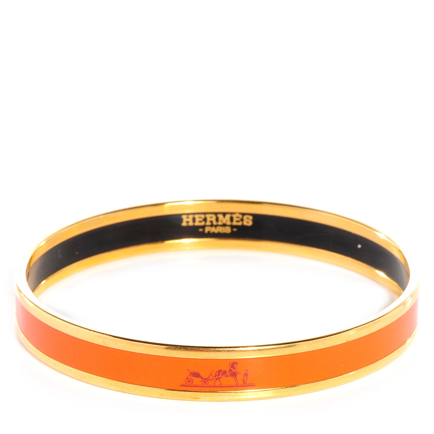 Hermes Enamel Narrow Caleche Bracelet 65 Orange 1 of 6