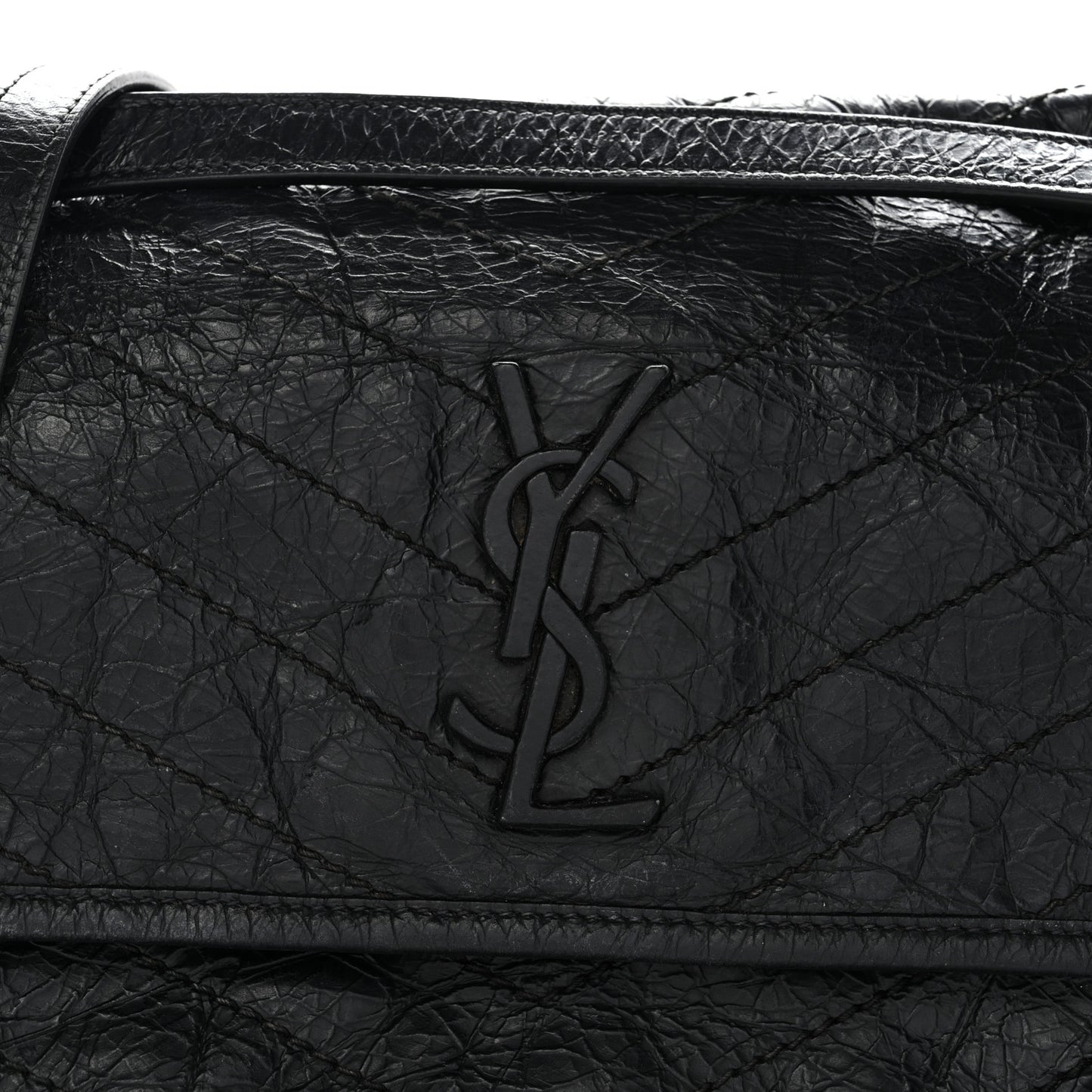Crinkled Calfskin Matelasse Monogram Medium Niki Chain Satchel Black