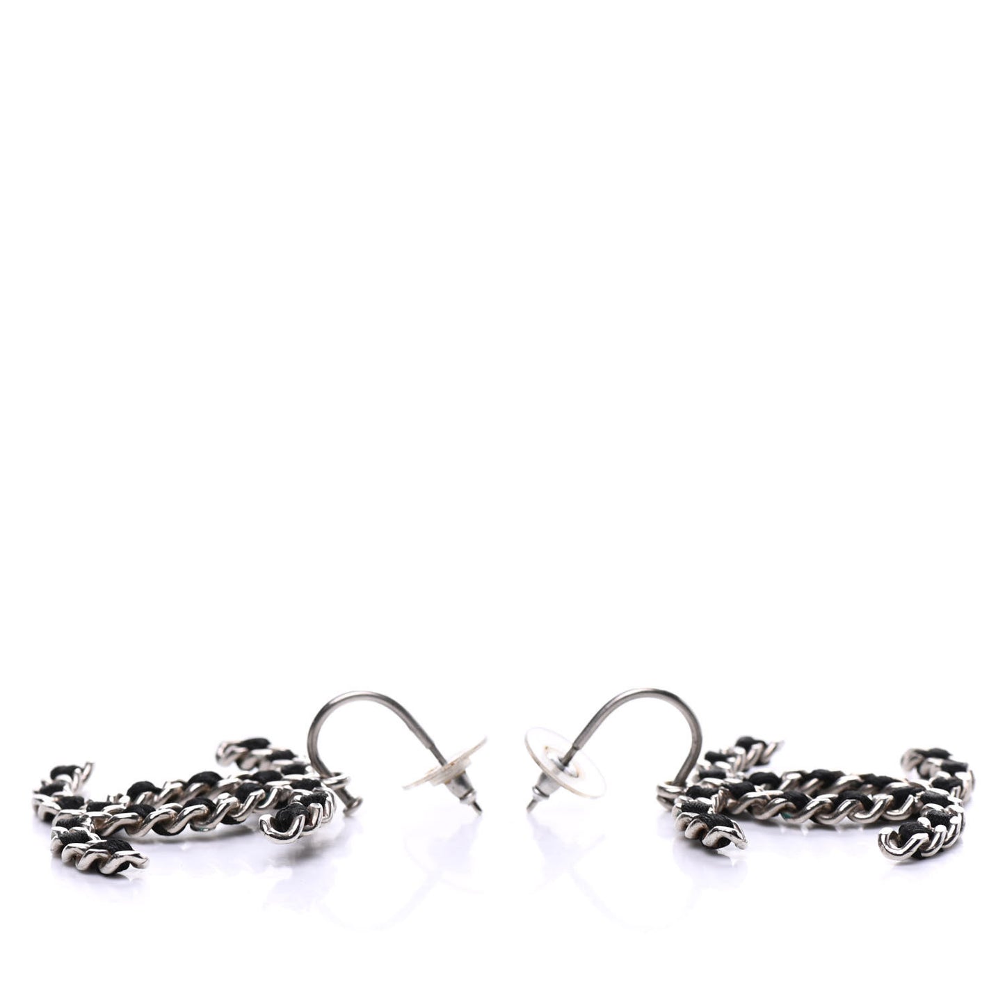 Satin CC Chain Earrings Silver Black