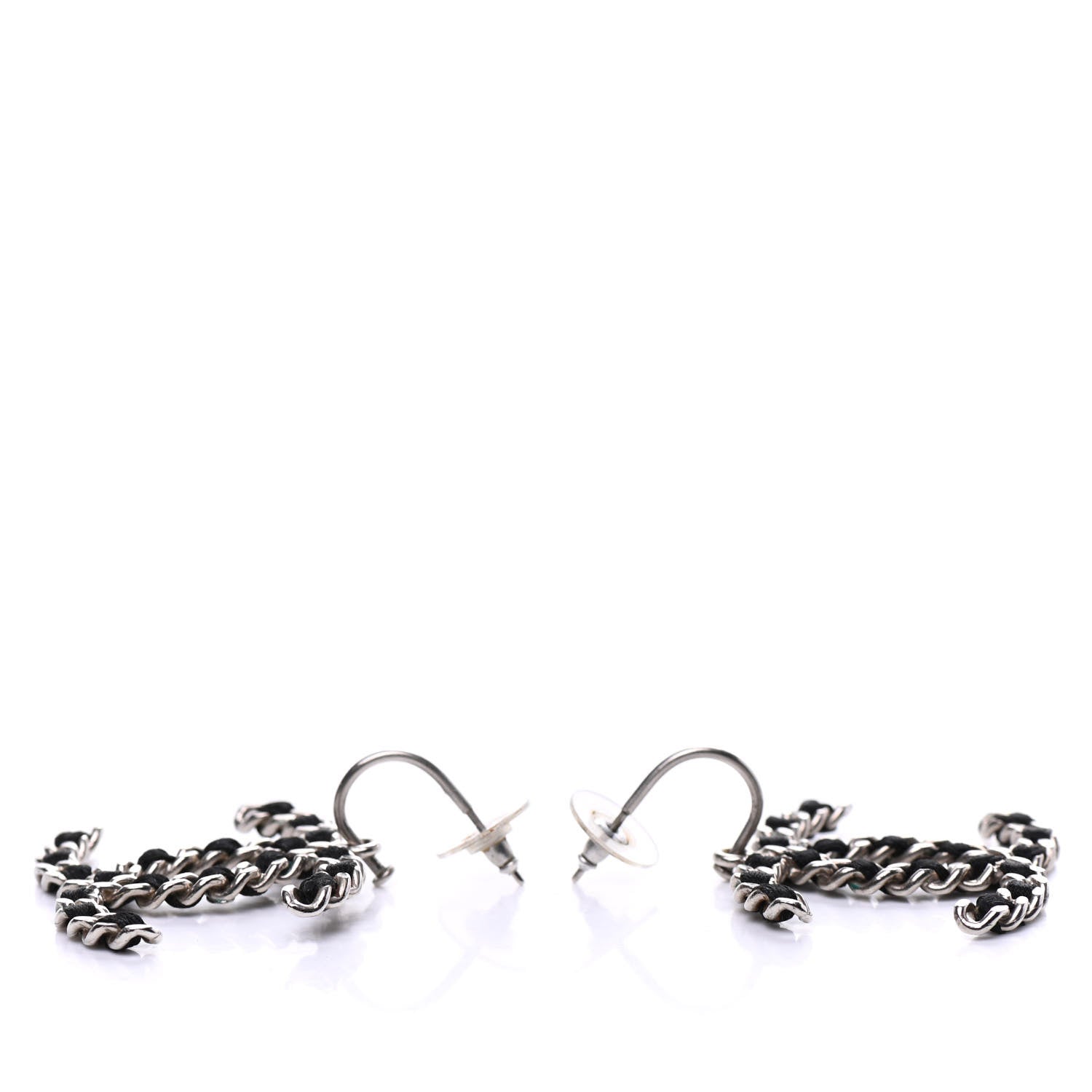 Chanel Satin CC Chain Earrings Silver Black 3 of 5