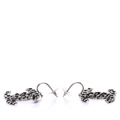 Chanel Satin CC Chain Earrings Silver Black 3 of 5