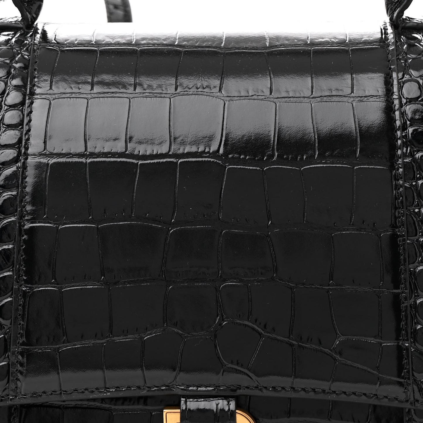 Shiny Calfskin Crocodile Embossed Medium Hourglass Top Handle Bag Black
