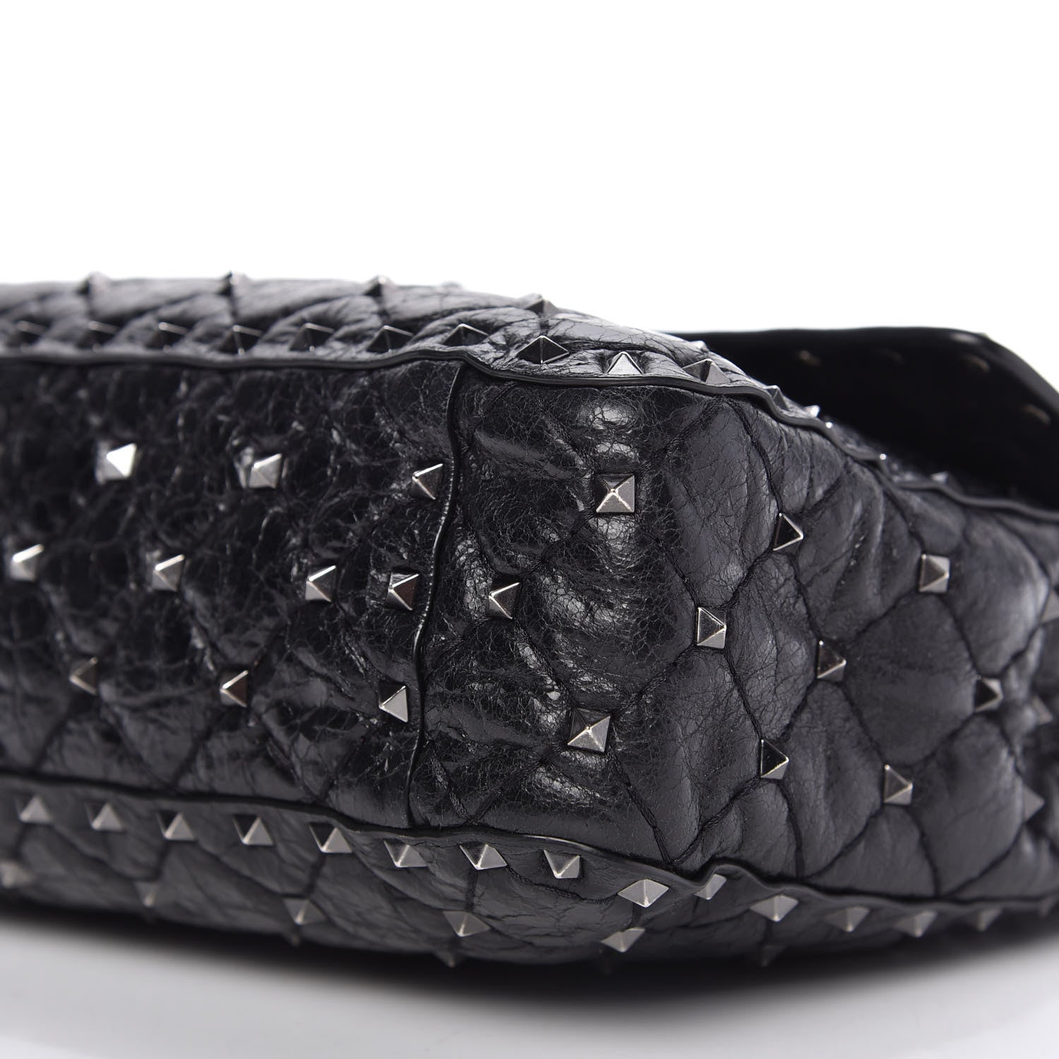 Valentino Garavani Craquele Nappa Medium Rockstud Spike Shoulder Bag Black 7 of 9