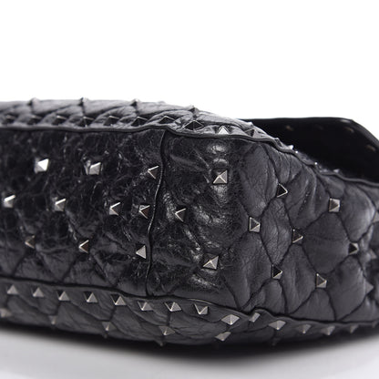 Valentino Garavani Craquele Nappa Medium Rockstud Spike Shoulder Bag Black 7 of 9